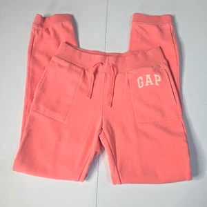 Gap Kids Girls Joggers Sweatpants Peach Drawstring Spellout Logo Pockets LG/10 - Picture 1 of 9