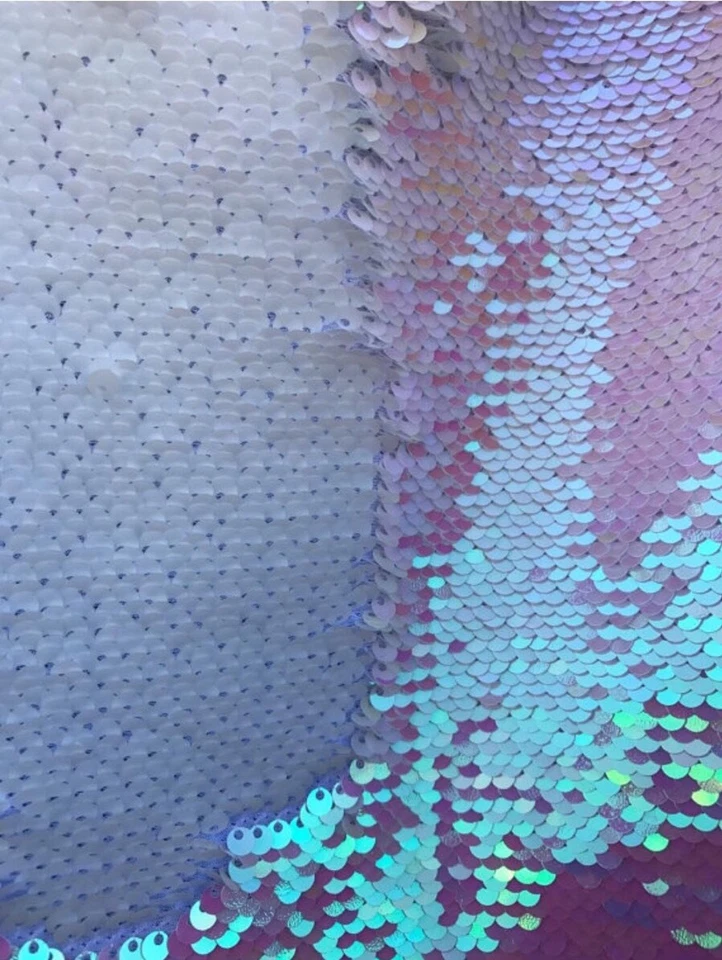 Lentejuelas Sirena 5mm Blanco Rosa Iridiscente-Tela de Spandex por yarda Foto 1 de 2