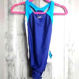 Girls Blue Colorblock Speedo 14 - Picture 1 of 6