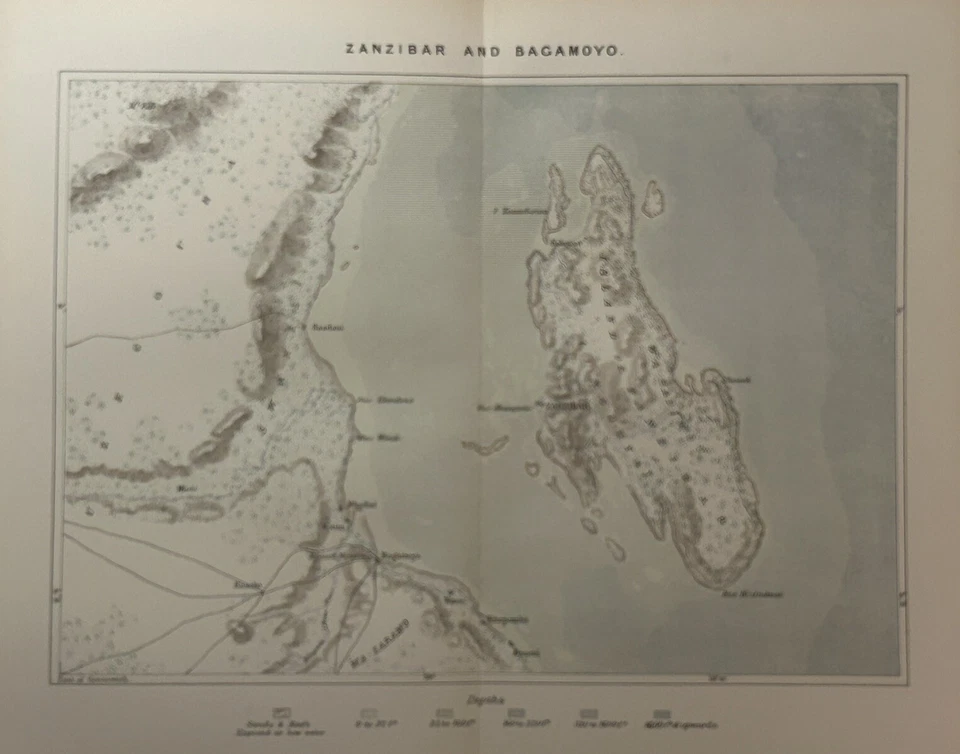 Mapa antiguo original de Zanzíbar Bagamoyo Tanzania 1888 Foto 1 de 3