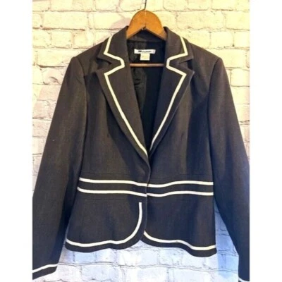 Blazer Mujer Colección Nygard Negro Blanco Borde Peplum Un Botón Talla 10 Foto 1 de 4