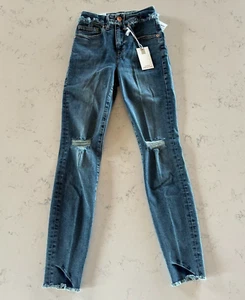 Good American Good Legs Jeans Skinny Distressed roher Saum Stretch Größe 00/24 NEU - Bild 1 von 7