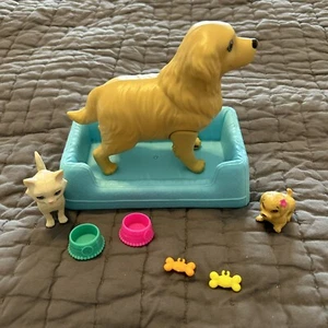 Mattel Barbie Doll Pets Animals Puppy Dog Lot Golden Retriever Bed Cat - Picture 1 of 2