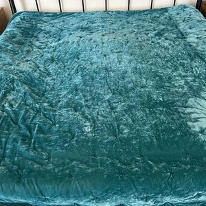Opalhouse Samt Velours Blau Pfau getuftet König Bettdecke Tagesdecke - Bild 1 von 11