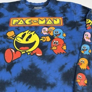 Pac-Man Tie Dye T-Shirt Gr. M Langarm Schwarz & Blau Retro Namco Videospiel - Bild 1 von 10