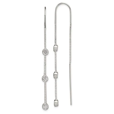 Sterling Silver Polished Cubic Zirconia Threader Drop & Dangle Earrings 2.15gm - Image 1 of 4