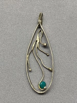 Vintage Statement Sterling Silver Turquoise Artisan Handmade Abstract Pendant 2 - Image 1 of 3
