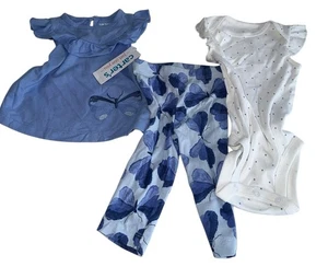 Neu mit Etikett Carters 3-teiliges Set Größe 3M blau Stickerei Schmetterling Kleinkind Mädchen - Bild 1 von 7