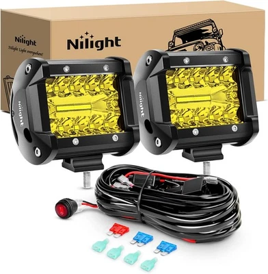 Nilight 2PÇS 4 polegadas cápsulas de LED amarelo fileira tripla 60W ponto de inundação combo neblina de condução Li - Imagem 1 de 4