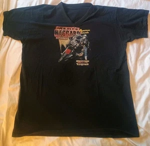 VINTAGE Merle Haggard Motorcycle Cowboy Harley 3XL HEAVYWEIGHT V-NECK T-Shirt - Picture 1 of 5