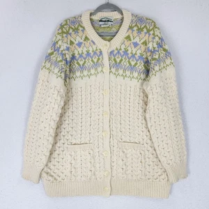 Aran Crafts Pullover Damen XL Creme Merinowolle Zopfmuster Strickjacke Irland - Bild 1 von 12