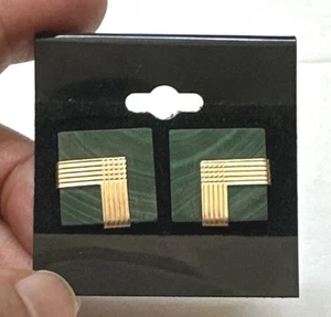 Vintage Peter Brams Design Ohrringe 14 Karat Gold und grüner Malachit quadratisch - Bild 1 von 11
