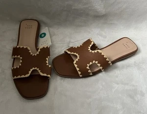 A New Day Slide Sandals Whipstitch Women’s Sz 8 Helena Slip On Brown Shoes - Picture 1 of 9