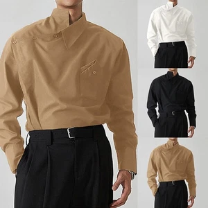 Men\'s Fashion Casual Long Sleeve Loose Fit Shirts Regular Clothing Length - Picture 1 of 22