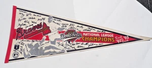 1991-92 BRAVES mlb WORLD SERIES NATIONAL LEAGUE CHAMP gagliardetto $9,95 - Foto 1 di 5