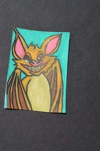 ACEO Original Kunstkarte Horror Halloween Crazy Brown Bat kein Druck - Bild 1 von 3
