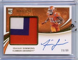 ISAIAH SIMMONS 2020 Panini Immaculate Patch Auto RPA 79/99 Rookie Clemson #126 - Picture 1 of 2