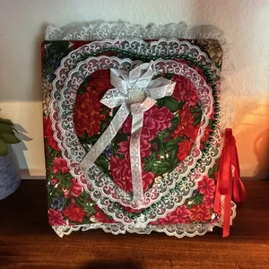 Vintage Handmade Puffy Satin Fabric 90s 1990s Lace Fabric Heart Photo Album Girl - Picture 1 of 7