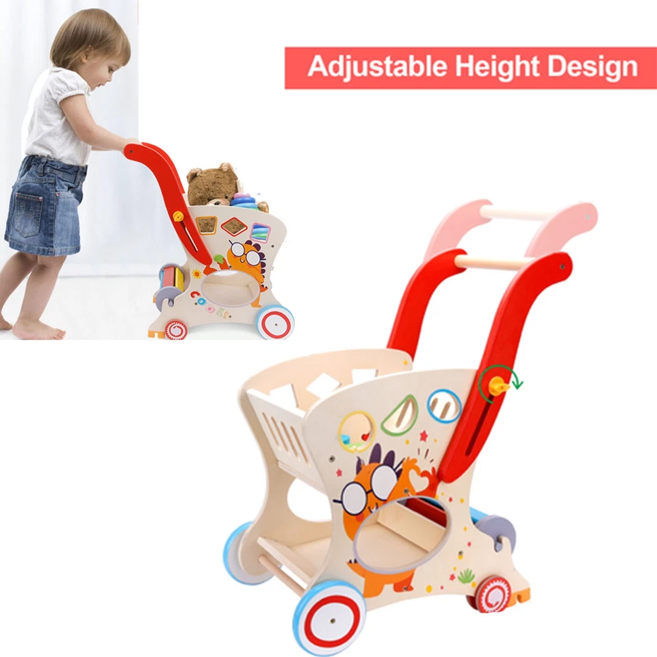 Wooden Baby Push Walker, Learning Walking Toys, Adjustable Height Baby Walker - Image 1 of 4