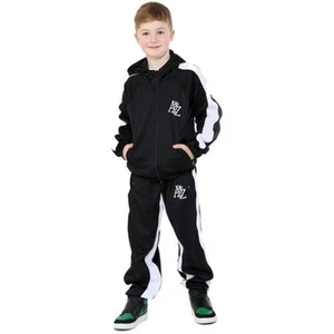 Kids Girls Boys Tracksuits Contrast Panel Black Hooded Top Bottom Gym Jogg Suits - Picture 1 of 11