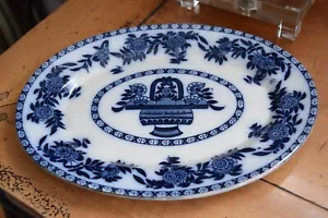 Antico piatto blu Britannia Pottery Glasgow Flow Delft 11"x8,5" - Foto 1 di 10