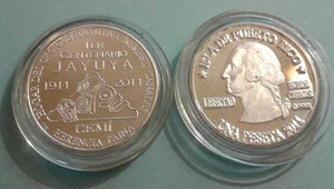 Silver PESETA 100Años JAYUYA 2010 Puerto Rico Boricua Quarter LETRA GRUESA plata - Picture 1 of 2