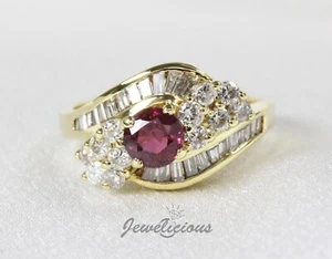 Stunning 18K Yellow Gold Natural Round Ruby and Diamonds Cluster Ring - Picture 1 of 6