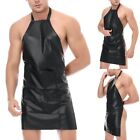 Apron Men Halterneck PU Leather Party Pocket Skirt Sleeveless Clubwear