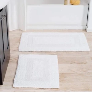 2 Piece White Shag Bath Mat Set Plush Reversible Bath Rug Vanity Solid Color - Picture 1 of 1