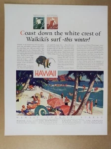 1931 Oficina de Turismo de Hawái Waikiki ilustración anuncio impreso vintage - Imagen 1 de 1