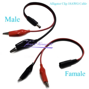 5.5 x 2.1mm DC Power Male Plug to Dual 45mm Alligator Clip 18AWG Cable - Picture 1 of 15