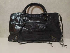 Lush Editor's Handbag Tote Bag Purse w/o Shoulder Strap Leather Black USED Japan - Picture 1 of 19