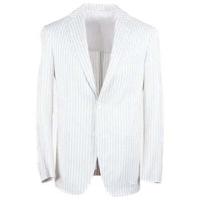 Abrigo deportivo de lana ligero a rayas blanco y azul cielo Zilli 50R (UE 60) NUEVO CON ETIQUETAS Foto 1 de 4