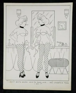 ARTE ORIGINAL Risque Showgirls Mag Dibujos Animados DE COLECCIÓN 1940 Años 1950 Artista Desconocido - Imagen 1 de 1