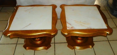 Mid Century Gold Gilded Marble Top End Table by Weiman    (1 table)   (T611) - Image 1 of 4