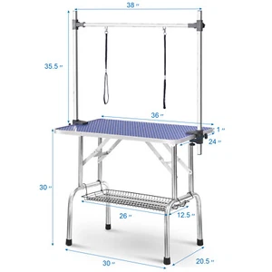 Mesa de aseo de mascotas 36" ajustable DOS brazos mesa de alta resistencia para perro gato plegable - Imagen 1 de 13