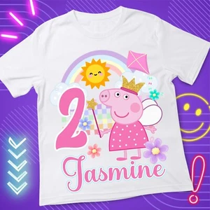 Piggy baby  Birthday Custom T shirt Girls size 2 White Crew Neck - Picture 1 of 5
