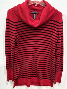 Lauren Ralph Lauren Large Cowl Neck Striped Sweater Pullover Red Black S Small - Picture 1 of 5