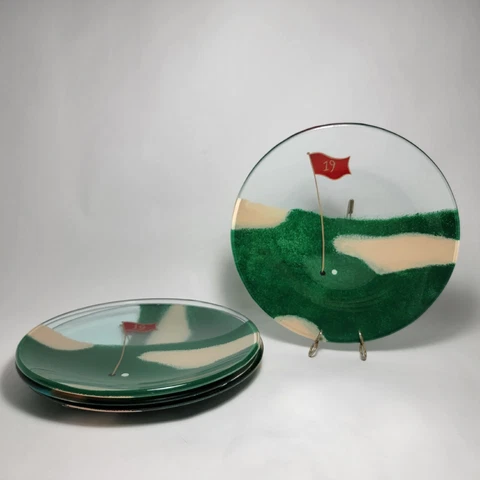 Lolita “19th Hole” Hand Painted Golf Theme  Set of 4 Plates 8" Cover
