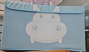 Toy Storage Chest, Blue with White Hippo. Flip-Top Lid, Side Handles 21 x 13 New - Picture 1 of 2