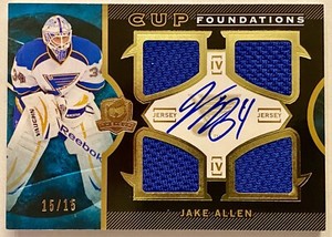 Jake Allen 2012-13 UD The Cup Foundations 15/15 CF-AL Quad Jersey Auto Canadiens