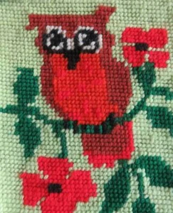 Vintage COMPLETED Unframed Hand Stitched 1970s OWL Retro Needlepoint Groovy Boho - Picture 1 of 3