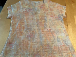 PURE JILL ABSTRAKTE LEINENMISCHUNG SS SHIRT BLUSE TUNIKA DAMEN GR. M PETITE - Bild 1 von 6