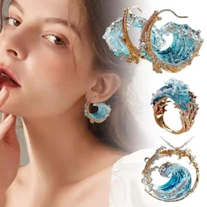 *Ocean'S Oath Jewelry Set,Boho Blue Ocean Necklace Set UK Earrings I5N3 - Picture 1 of 23