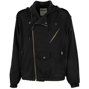 Moschino Couture Logo Nylon Biker Jacket Black 50 M L - Picture 1 of 9