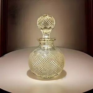 Glass Diamond Cut Pattern 8" Bottle & Stopper Decanter Perfume Liquor Oil Wine - Picture 1 of 17