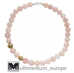 Rosenquarz Cloisonne Emaille Collier Halskette rose quartz enamel necklace - Picture 1 of 3
