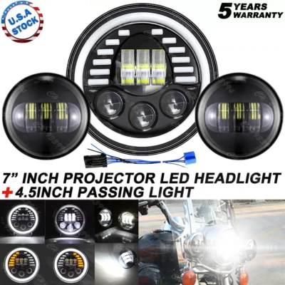 Faro halo LED 7" + lámparas de paso para Harley Heritage Softail Classic FLSTC Foto 1 de 4