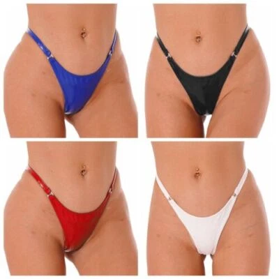 Damen Latex Slip Höschen glänzend PVC Leder ausgehöhlt Tanga G-String Unterwäsche - Bild 1 von 4