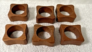 Teak napkin rings holders wooden set of 6 mid century modern vintage 1970s - Picture 1 of 11